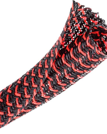 CrocSee 25ft - 1/2 inch Braided Cable Management Sleeve Cord Protector - Self-Wrapping Split Wire Loom for TV/Computer/Home Theater/Engine Bay - Black/Red