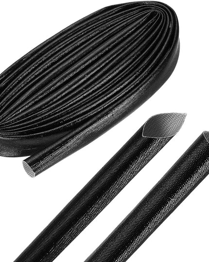 MECCANIXITY 10ft Braided Cable Sleeve, 0.7" ID 200C High Temperature 1500V Fiberglass Wire Insulation Cord Protector Organizer Wires Management for Motor Engine Fuel Line, Black