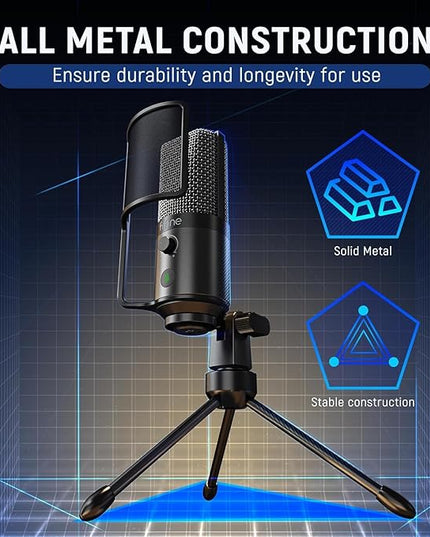 FIFINE Podcast Recording Microphone, PC USB Condenser Microphone for Streaming Vocal Music, Computer Desktop Mic with Mute Button for Windows/Mac OS-K669PRO1