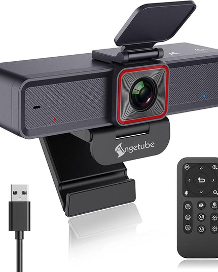Angetube 4K AI Webcam: AI-Tracking Web Camera Dual AI Noise-Cancelling Microphones - HDR-Enabled, USB 3.0, Remote Control, Sony_Sensor, Adjutable Field of View, Work with Teams, Zoom, Webex