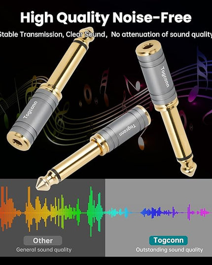 Togconn 1/4 Inch to 1/8 Inch Adapter 4 Pack, 6.35mm Quarter Inch TS Mono Male to 3.5mm Female Jack Plug Gold-Plated Pure Copper Audio Converter Connector Premium Quality Series