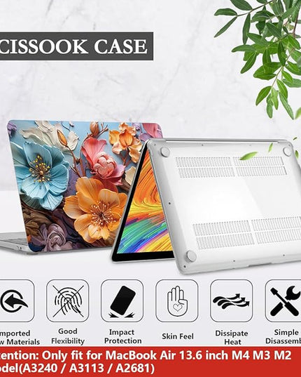 CISSOOK for MacBook Air 13 inch M2 M3 M4 Case 2022 2023 2024 2025 Release, Flower Hard Shell Cases with Keyboard Cover OTG Adapter for MacBook Air 13.6 inch A3240 M3113 A2681