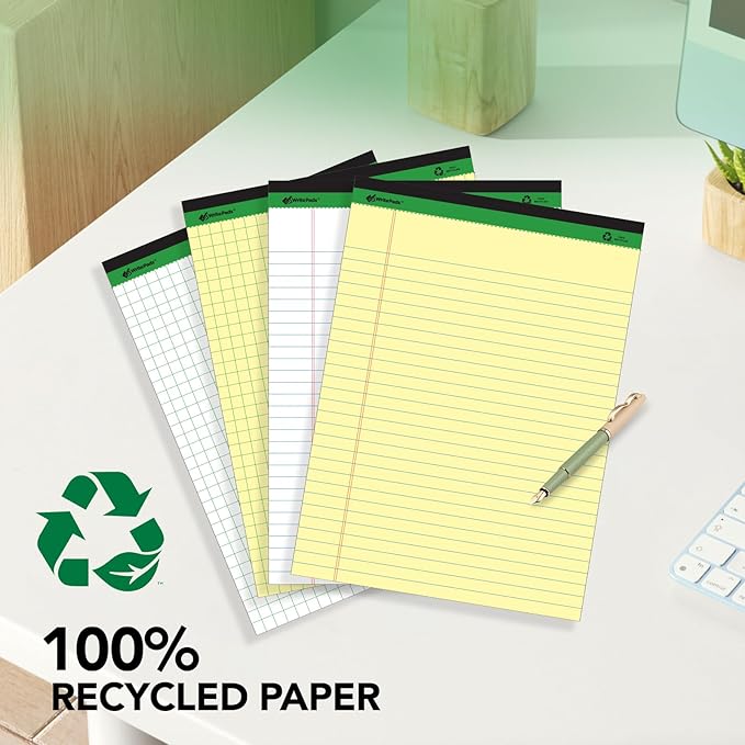KAISA Graph Paper Legal Pads Writing Pads Recycled Paper 8.5"x11.75" Quad Ruled 4x4 Perforated 50sheets/pad Grid Paper Notepads Writing Tablet White For Office Supplies (White 6pad, 8.5x11.75'')