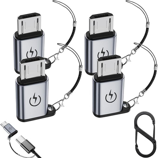 Micro USB to USB C Adapter (4 Pack),Type C Female to Micro Male Conversion Connector,with Lanyard Keychain,Compatible with Samsung Galaxy S7/S7 Edge,Micro USB Devices (Gray)