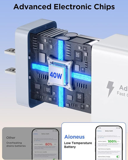 40W USB C Charger Block, 2Pack 4-Ports Type C Fast Phone Charging Cube with 6FT USBC to USBC Cord, Multiport Wall Plug Power Brick Box Compatible with iPhone, Samsung, iPad Pro, Cellphones Charger