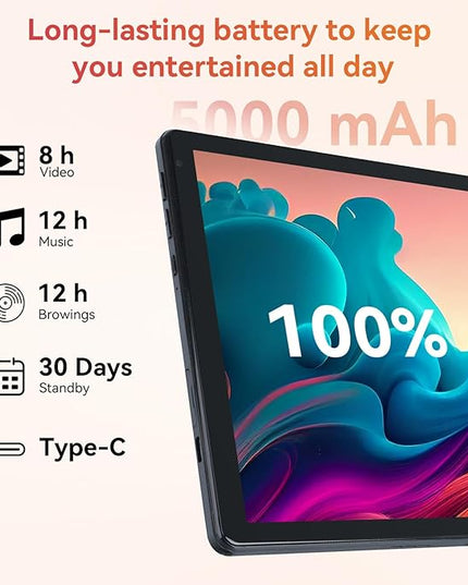 URAO Tablet,10.1" Android 15 Tablet with Octa-core Processor 24GB RAM 128GB ROM HD IPS Touchscreen 8H Battery, Wi-Fi 6, BT 5.0, Dual Camera, Android Tablets