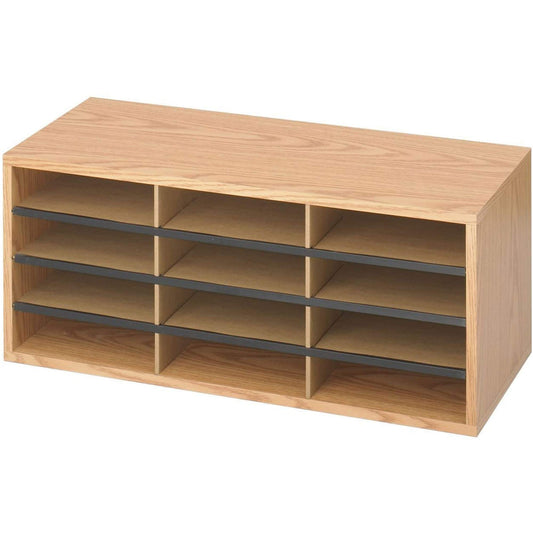 Safco Literature Organizer, 12 Compartments, Office and Classroom Mailbox with Adjustable Shelves, Wood Paper and Mail Sorter, Medium Oak