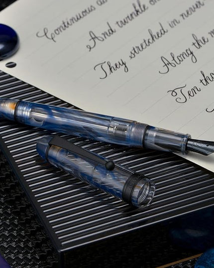 Asvine V126 Vacuum Filling Fountain Pen Extra Fine Nib, Blue Swirl Acrylic, Large-Capacity with Gift Case