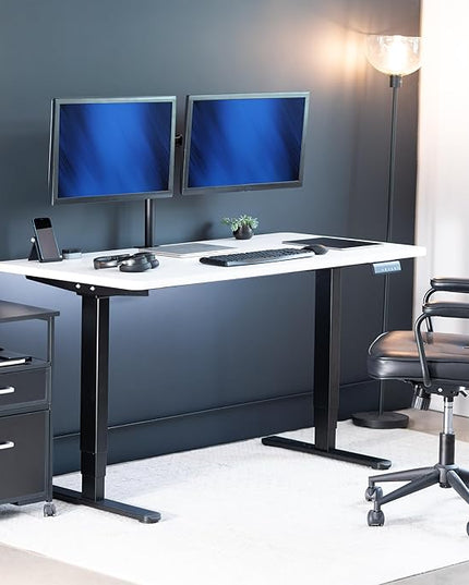 VIVO Electric 55 x 28 in Dual Motor Sit Stand Desk, Memory Height Adjustment, 2B Series, White Top Black Frame, DESK-KIT-2B55W