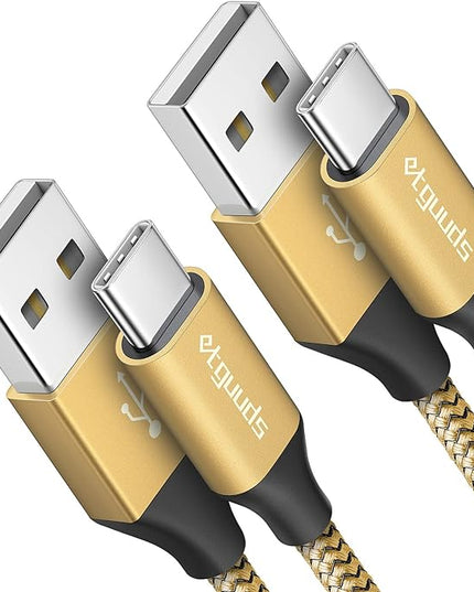 etguuds USB A to USB C Cable 4ft, 2-Pack, 3A Fast Charging Type C Charger Cord for iPhone 17 16 15 Pro Max 16e 17 Air, Samsung Galaxy S25 S24 S23 S22 S21 S20 A17 A16 A56 A55 Flip Fold, Gold