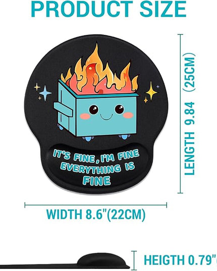 Cute Funny Ergonomic Mouse Pad Wrist Support, Dumpster on Fire Gel Mouse Pads with Wrist Rest, Comfortable Pain Relief Mousepad with Non-Slip PU Base for Gaming Work Desk Accessories Office Decor