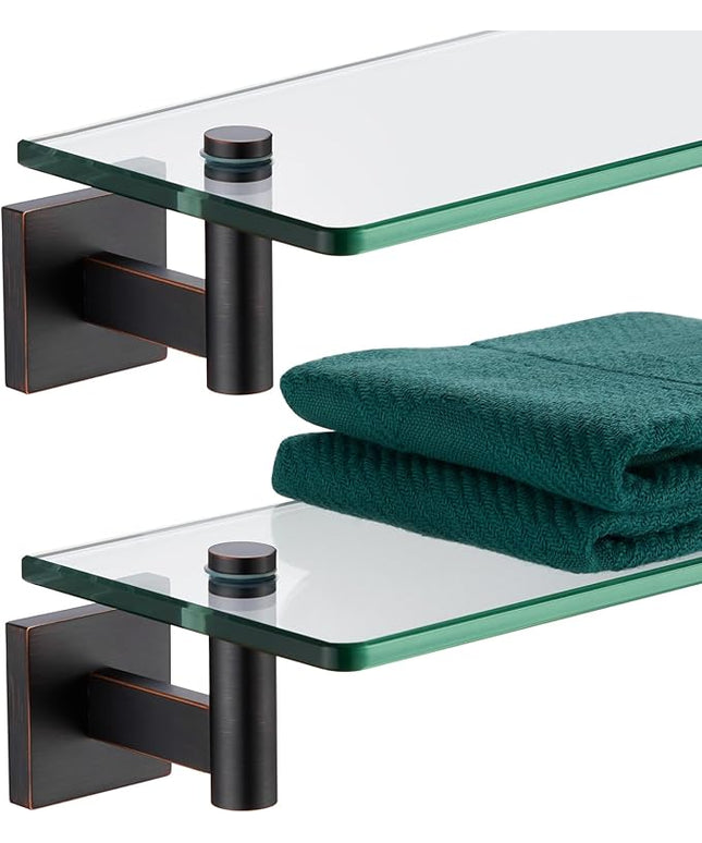 KOKOSIRI Wall Shelves Bathroom Hardware Glass Floating Shelf Small Hanging Rack Storage/Room Decor 12-Inch Oil Rubbed Bronze 2 Pack B1105ORB-L12-P2