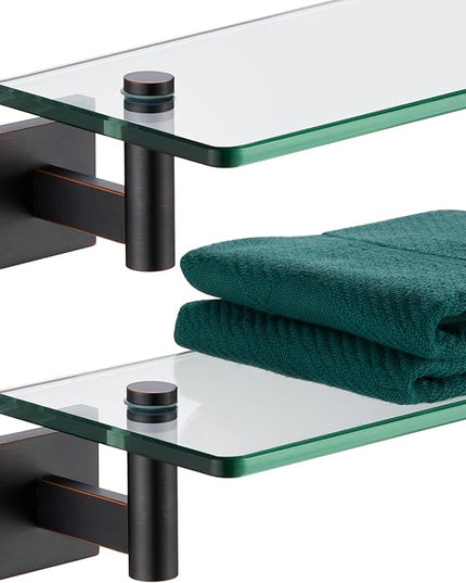 KOKOSIRI Wall Shelves Bathroom Hardware Tempered Glass Floating Shelf Hanging Rack Storage/Room Decor 20-Inch Oil Rubbed Bronze 2 Pack B1105ORB-L20-P2