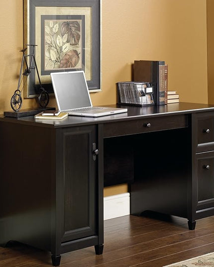 Sauder Edge Water Computer Desk with Storage Drawers, Home Office Desk, in Estate Black