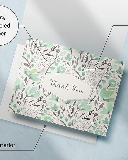 Twigs Paper Thank You Card Set - 12 Assorted Greeting Cards For All Occasions - Thank You Cards with Envelopes - Appreciation Cards - Eco Friendly - Made In USA - 5.5 x 4.25 Inch Size - Floral Themed