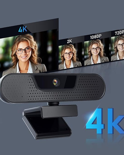 4K Webcam, Computer Camera with 4 Noise-canceling Microphones for Computer/Laptop/Mac, Privacy Cover and Tripod, Work with Video Conference, Live Streaming, Gaming, Video Calls, Zoom