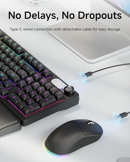 C98 Wired Keyboard and Mouse Combo, Wired Computer Keyboards with Wrist Palm, Double-Shot Keycaps, Silent RGB Backlight Keyboard for Windows/MAC/PC (Black)