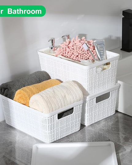 6 Pack Plastic Storage Baskets With Lids,White Breathable Stackable Storage Bins,Small Storage Containers,for Organizing Storage Baskets on Desktops,Closets,Playrooms,Classrooms,Offices