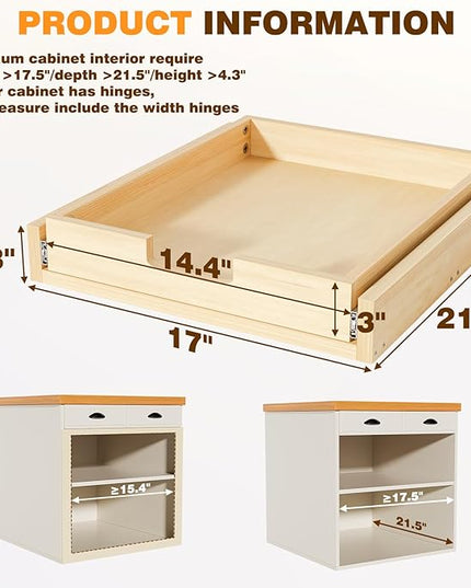Grehitk Pullout Cabinet Organizer, 20''W×21''D×3''H Slide Out Shelves for Kitchen Cabinets, Pull out Drawers for Kitchen Cabinets, Pantry, Bathroom, & Storage Organization