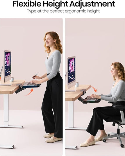 Klearlook Upgraded Ergonomic Keyboard Tray Under Desk, Adjustable Sliding Keyboard Platform Holder, Keyboard Stand with Wrist Rest & Storage Drawer for Home, Office and Gaming, 24.4"x10"