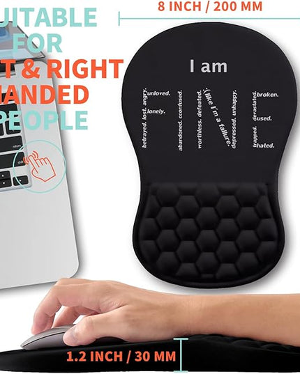 Ergonomic Mouse Pad Wrist Support with Memory Foam Massage Bulge, Carpal Tunnel Pain Relief Mousepad Wrist Rest for Mouse(12x8 inch, I Am Fine)