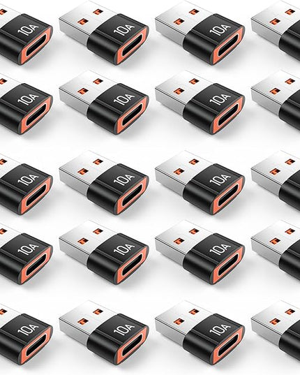20Pack 200W USB C to USB Adapter, with Fast Charging & 480MB Data Transfer, USB C Converter for Apple Watch Ultra iWatch Series 8 7,iPhone 16 15 Plus Pro Max,Black