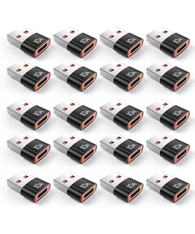 20Pack 200W USB C to USB Adapter, with Fast Charging & 480MB Data Transfer, USB C Converter for Apple Watch Ultra iWatch Series 8 7,iPhone 16 15 Plus Pro Max,Black