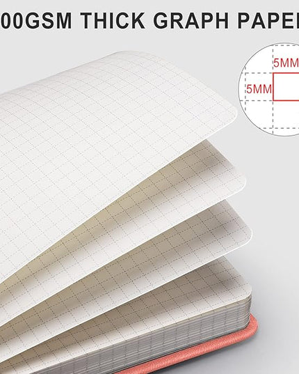 AHGXG Graph Paper Notebook - 320 Pages Grid Notebook Thick Journal A5, 100gsm Thick Graph Paper, Leather Hardcover, Inner Pocket,5.75'' × 8.38''- Pink
