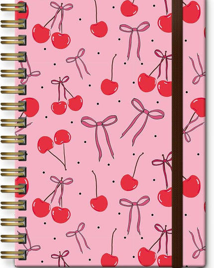 Spiral Journal Notebook, A5 Cute Notebooks for Women Men, College Ruled Hardcover Notebook for Work & Note Taking, 60 Pages Double-Wire Journals for Writing (Cute Cherry Bow)