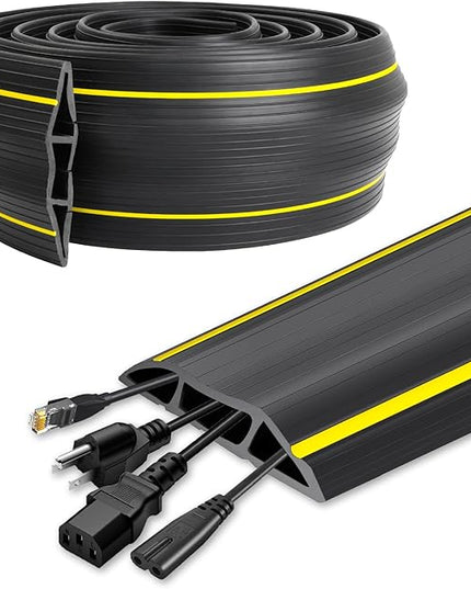 20 Ft Heavy Duty Floor Cord Cover Cable Protector, 3 Channels Protect Cords and Prevent a Trip Hazard— Conceal Wires at Home, Office, Warehouse, Workshop, Concerts