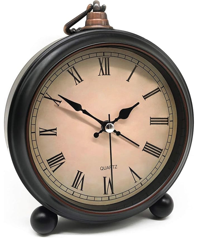 Vintage Retro Analog Alarm Clock, 4 inch Super Silent Non Ticking Small Clock with Night Light, Battery Operated, Simply Design, for Living Room, Bedroom, Bedside, Desk, Gift Clock (Roman)