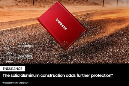 SAMSUNG T7 Portable SSD, 1TB External Solid State Drive, Speeds Up to 1,050MB/s, USB 3.2 Gen 2, Reliable Storage for Gaming, Students, Professionals, MU-PC1T0R/AM, Red