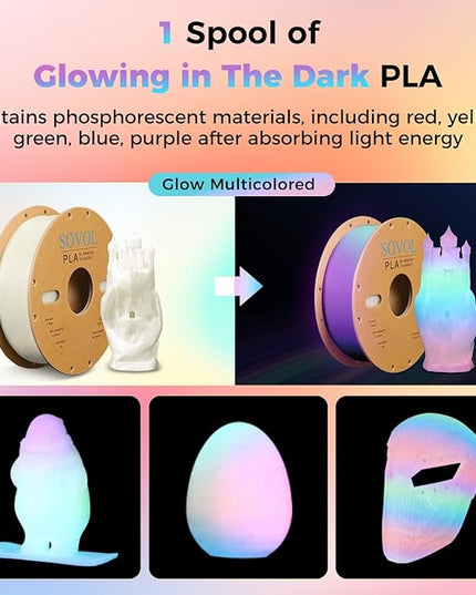 Sovol PLA Filament 6KG, Silk Tri Color & Dual Color Co-Extrusion PLA, Shiny Multicolored Fast Change Rainbow 3D Printer Filament, Matte & Glitter & Glow in The Dark PLA 1.75mm 1kg/ 2.2lbs +/-0.03mm