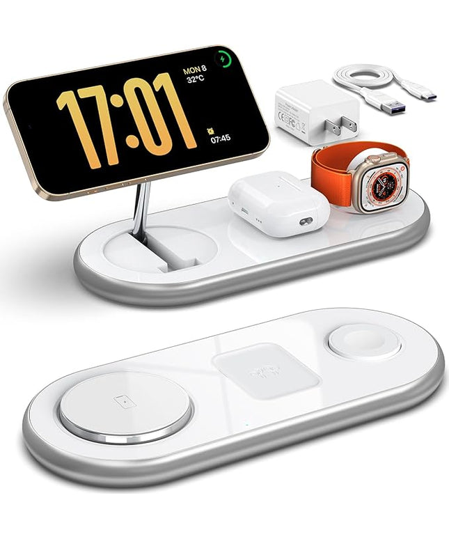 3 in 1 Charging Station for Apple - Faster Mag-Safe Charger Stand for iPhone - Magnetic Wireless Charger Station for iPhone 17/16/15/14/13/12 Series, Apple Watch Series, AirPods Pro (White)