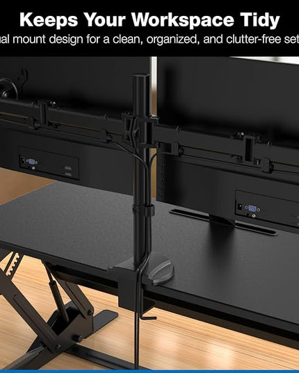 Mount-It! Standing Desk Converter Dual Monitor, 2 Screen Mounts Included, Height Adjustable Desk Riser in Black, Stand Up Desk Convertor Large 36" Wide, Sit Stand Convertor with Manual Lift Gas Spring