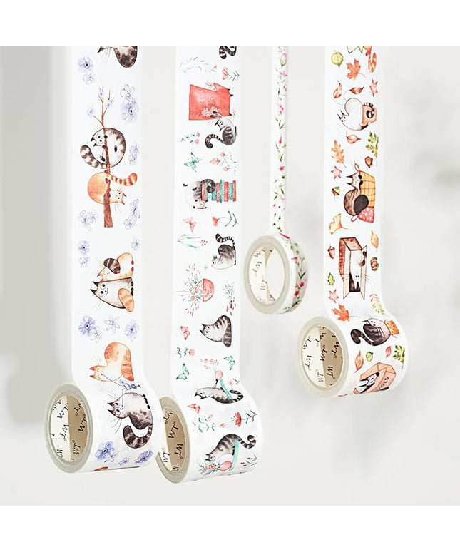 WT Chonky Cat Washi Tape Sticker Set, 4 Rolls, Original Designs, Watercolor Cute Cat Decorative Sticker, Kiss-Cut Craft Sticker, Bujo Planner Supplies, Journals Gifts, DIY Paper Sticker