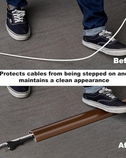 Kneelisa 10FT Side-Open Extension Cord Covers for Wires on Floor,Silicone Power Cable Protector Cord Hider Management Strip,Hide Electric Wire on Carpet,Chord Runner Protective Safety Wiremold,Brown