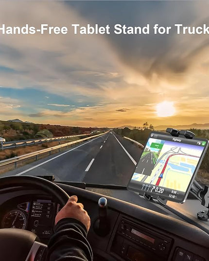 Keuvirya Heavy Duty Tablet Mount for Truck & Vehicle, Drill Base Tablet Holder for Truck with Aluminum Arm, Compatible with 4.7"-12.9" Tablets/iPad/Phones, iPad Truck Mount for Dashboard, Walls, Boat