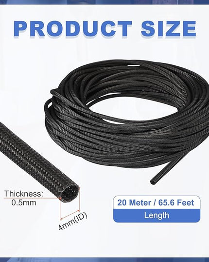 uxcell Insulation Cable Protector,4mm/0.16 Inch-20m/66 Feet High Temp Fiberglass Sleeve Black