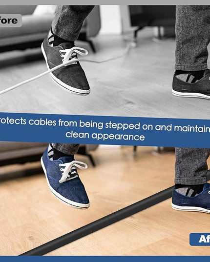 Floor Cord Cover for Wires on Floor Self Adhesive Cord Hider Floor Cable Management Wire Covers for Cords Protector Prevent Cable Trips Cord Cavity W 0.59" x H 0.31", Black, 3.3Ft