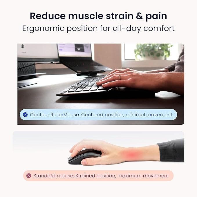 Contour RollerMouse Pro Ergonomic Central Rollerbar Design for Neck, Shoulder & Wrist Pain Relief, 6 Programmable Buttons, 600-2800 DPI, Productivity Plug & Play Mac & PC - Wireless - Slim