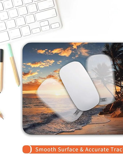 Square Mouse Pad Beach Sunset, Personalized Premium-Textured Custom Mouse Mat Design, Washable Mousepad Cloth, Non-Slip Rubber Base Computer Mouse Pads for Wireless Mouse