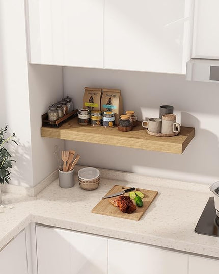 Floating Shelves 30 Inch Long, 12 Inch Deep Floating Shelf for Books, Rustic Wood 30 x 12 Storage Shelves for Wall Storage & Display, Thicked Wall Shelf for Kitchen, Living Room, Oak Color, 1 Pack
