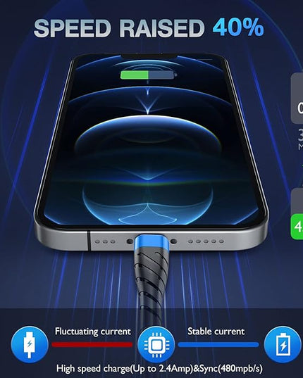 OIITH MFi Certified for iPhone Charger Cable 3 Pack 6 Ft, Long for Lightning Charging Cord, Fast 2.4A for iPhone USB Cord Compatible with iPhone12/11/XS/Max/XR/X/8/8P/7P/6/iPad - Blue