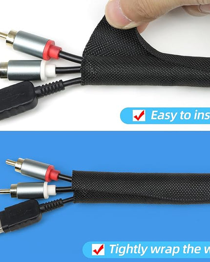Automotive Wire Loom Tubing, Split Braided Cord Protectors from Pets No Chew, Flexible Cable Sleeve Cable Management for TV/Computer/Electric Wires (Black, 1"-25ft)
