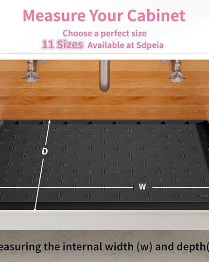 Sdpeia Under Sink Mat 22"×14" Waterproof Silicone Cabinet Liner & Sink Protector for Kitchen & Bathroom, Multi-Purpose Organizers Tray for Pets, Laundry, Cat Litter Mat, Black