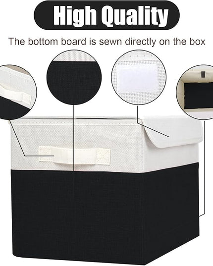 Large 22 Quart Linen Fabric Foldable Storage Bin Cube Organizer Basket with Flip-Top Lid & Handles, Clothes Blanket Box for Home, Office, Closet, Black & White, 4 Pack 14.6 x 9.5 x 9.5