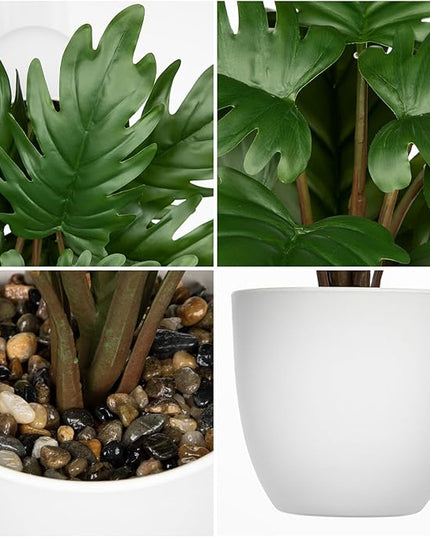 Hollyone Faux Monstera Plant Potted Artificial Monstera Deliciosa Plant Fake Tropical Plants in White Pot for Indoor Outdoor Home Desk Office Garden Farmhouse Decoration