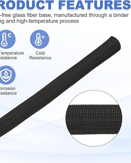 uxcell Insulation Cable Protector,12mm/0.5 Inch-5m/16 Feet High Temp Fiberglass Sleeve Black