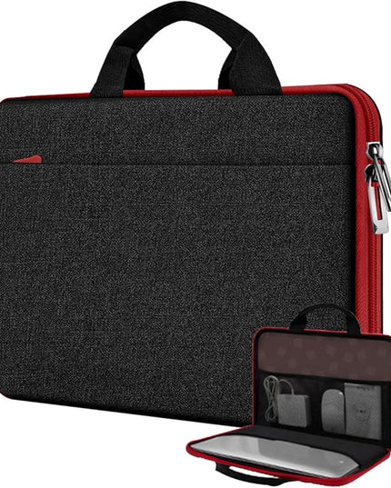 Hseok Laptop Case 13.3-14 inch Briefcase Handbag, Water-Resistant and Shockproof Computer Sleeve Compatible with MacBook Pro 14", Mac Air/Pro 13.3" and 13"-14" Notebooks Chromebooks,Black-red